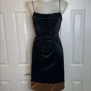 NICOLE MILLER BLACK & GOLD SPAGHETTI STRAP BODYCON EVENING COCKTAIL DRESS SZ 6